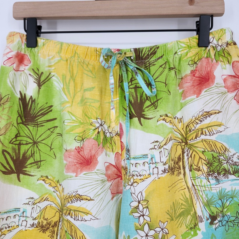 Hot Cotton Petite Womens 2 Piece Linen Blend Set Small S Beachy Tropical Resort - Picture 12 of 13